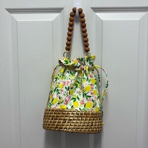 C & C California Women's Lemon Summer‎ Floral Wicker Bag Top Handle